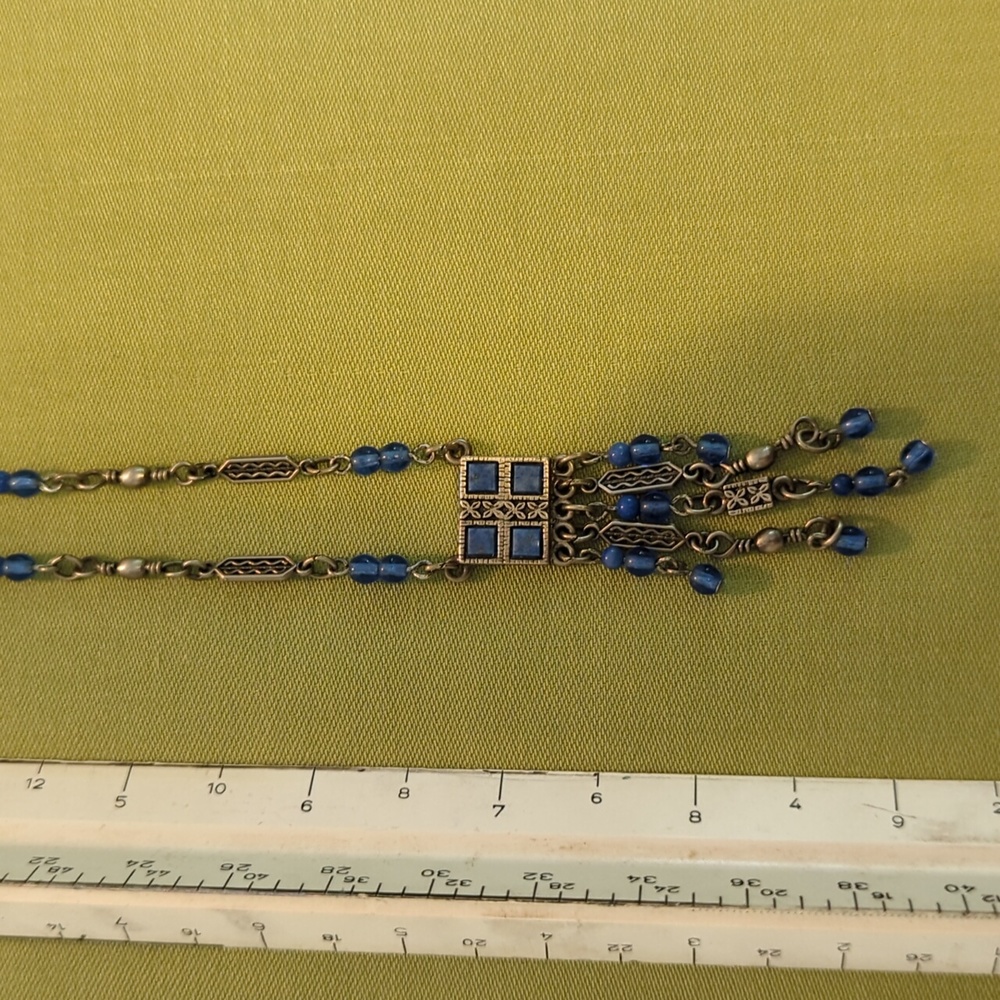 Myka silver & blue beaded vintage necklace